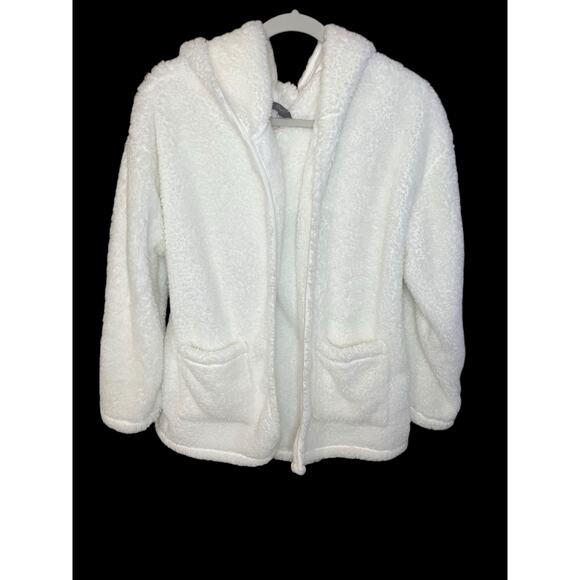 Olivia Sky Open Front Teddy Bear Fur Jacket in White Size L - Picture 3 of 8